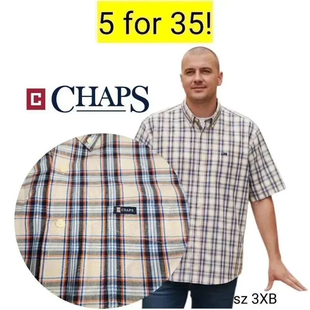 Chaps Blue Checked Short Sleeve Button Down Shirt SALE 5 for 35!